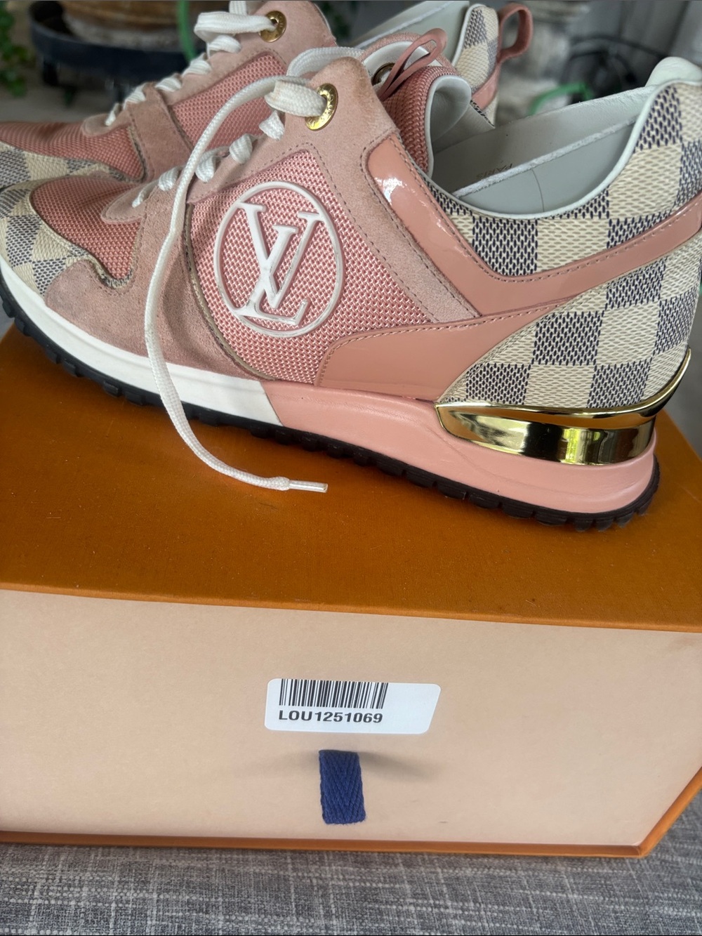 Louis Vuitton Pink and Damier Azur Runaway Sneakers with Gold Heel